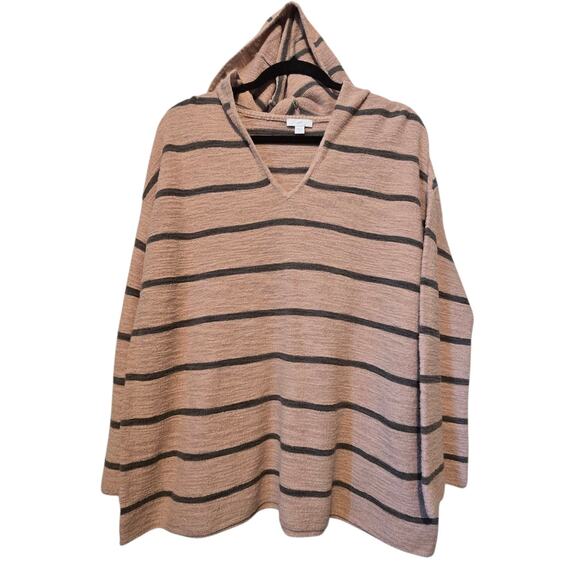 J Jill Striped Hooded Sweater Womens MED Tan Cotton Summer Beachy Coastal EUC - Picture 1 of 10